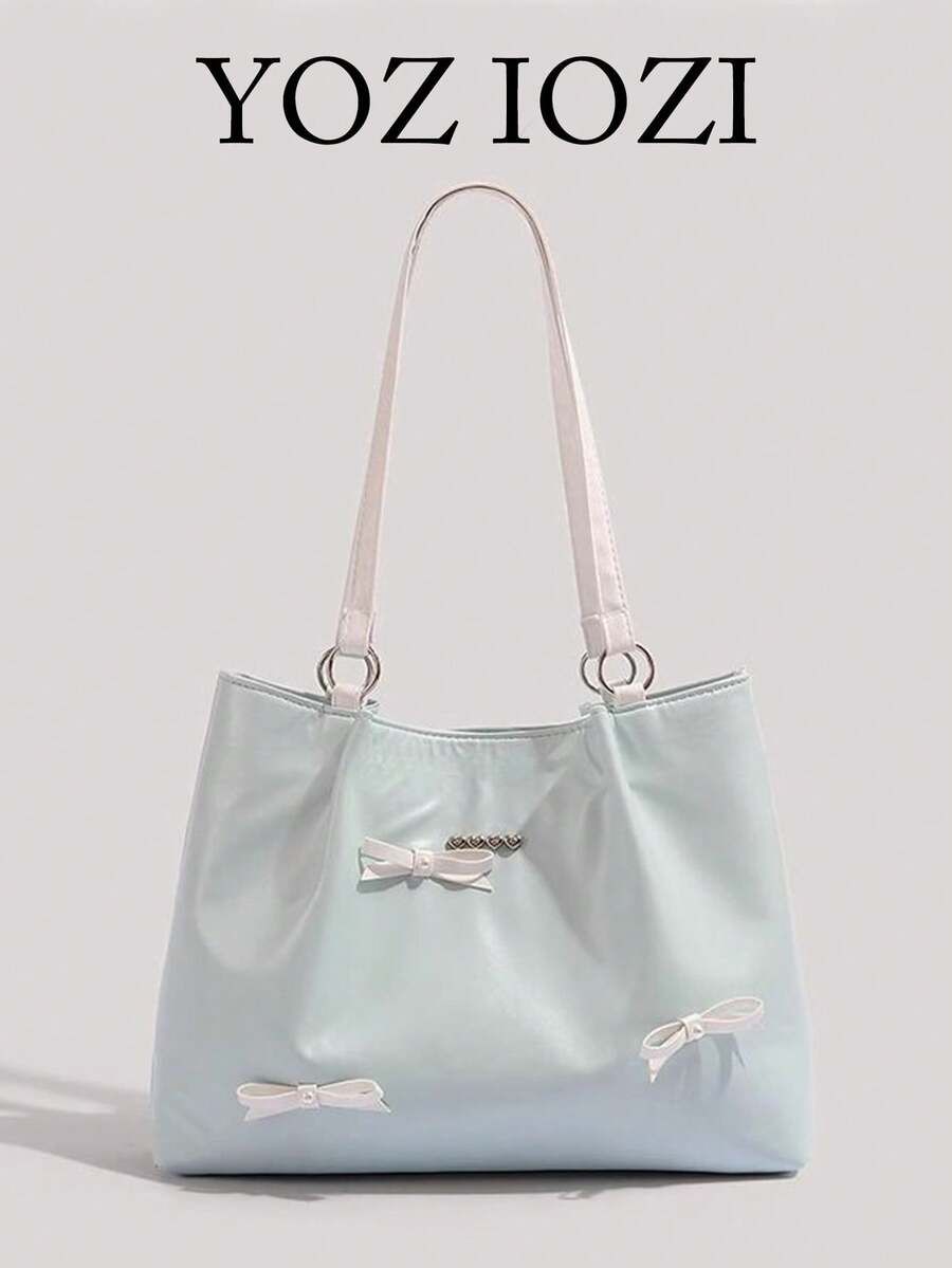 Bowknot Bag Casual Commute Outing Women's Bag Dopamine Blue Large Capacity Shoulder Bag Fashion Tote Bag For Women
