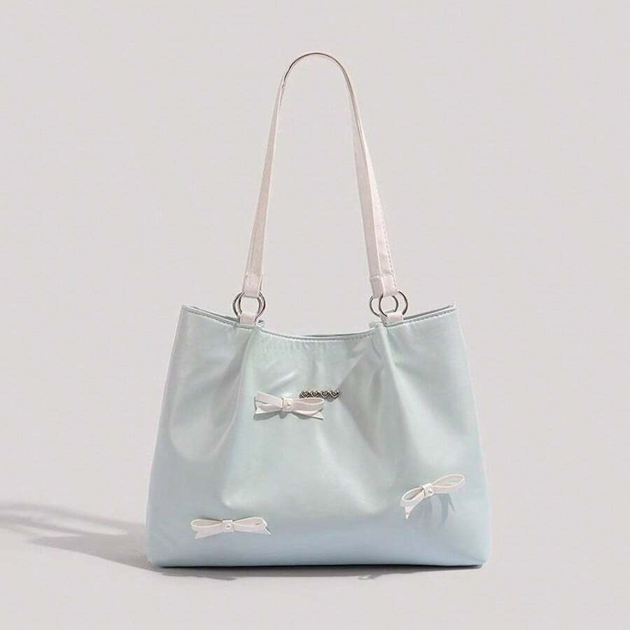 Bowknot Bag Casual Commute Outing Women's Bag Dopamine Blue Large Capacity Shoulder Bag Fashion Tote Bag For Women