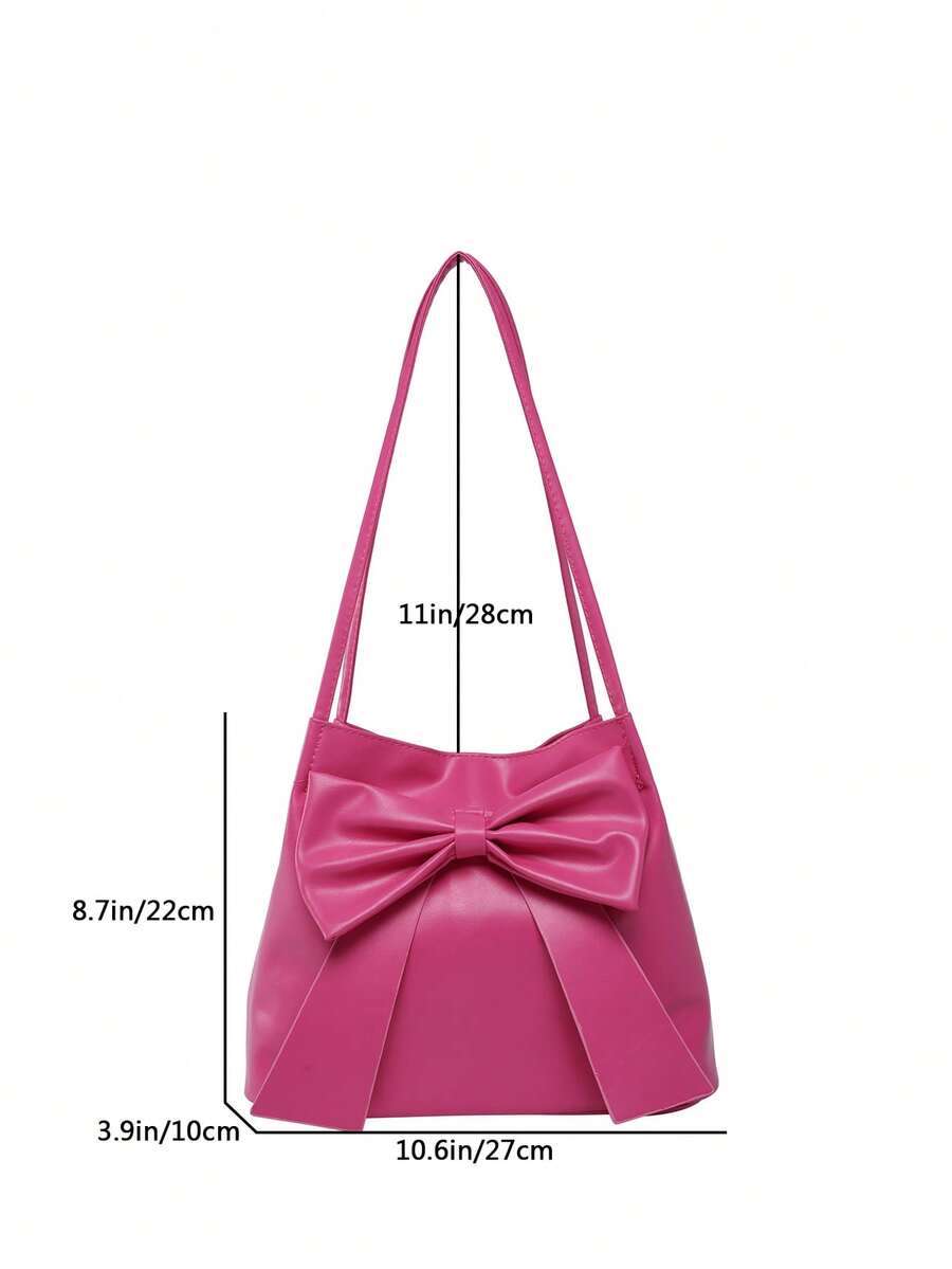 Fashion New Bucket Pink Shoulder Bag, Bow Decor, Shoulder Handbag, Tote Bag, Solid Color, For Women, Suitable For Spring/Summer