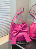Fashion New Bucket Pink Shoulder Bag, Bow Decor, Shoulder Handbag, Tote Bag, Solid Color, For Women, Suitable For Spring/Summer