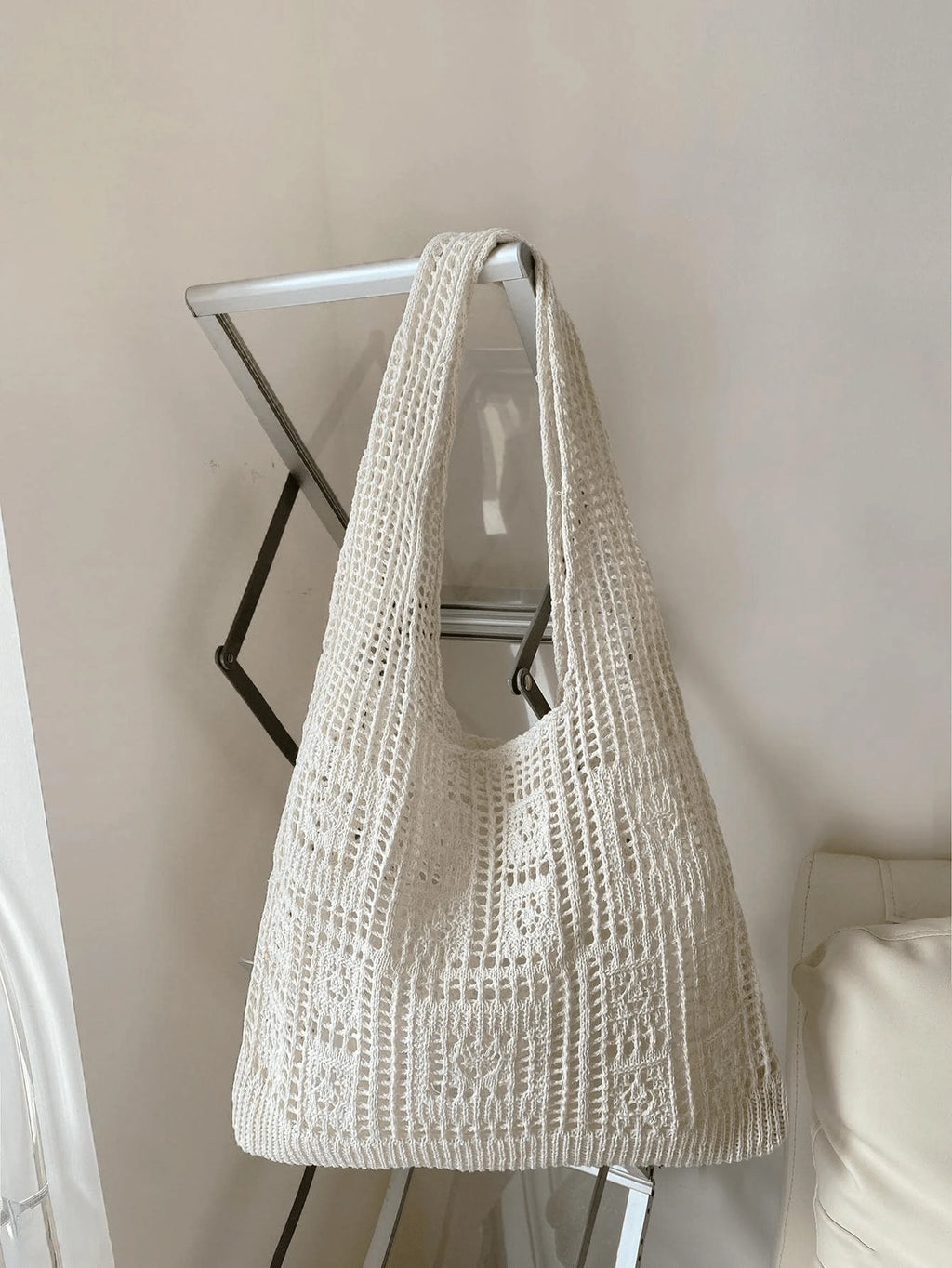 LFIRSTL Minimalist Hollow Design Crochet Knitted Tote Bag, Large Capacity Portable Vacation Bag, Suitable For Working Women, Students, High School, College