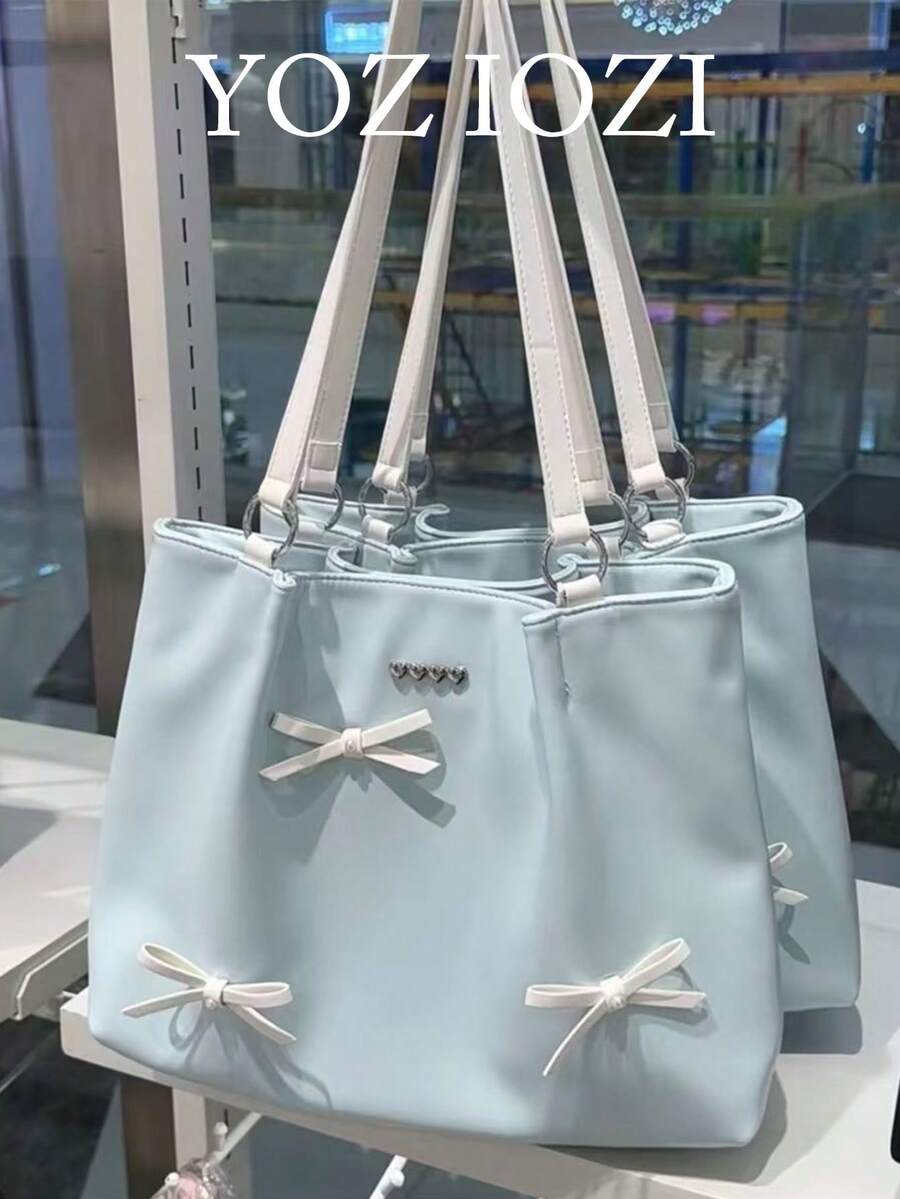 Bowknot Bag Casual Commute Outing Women's Bag Dopamine Blue Large Capacity Shoulder Bag Fashion Tote Bag For Women