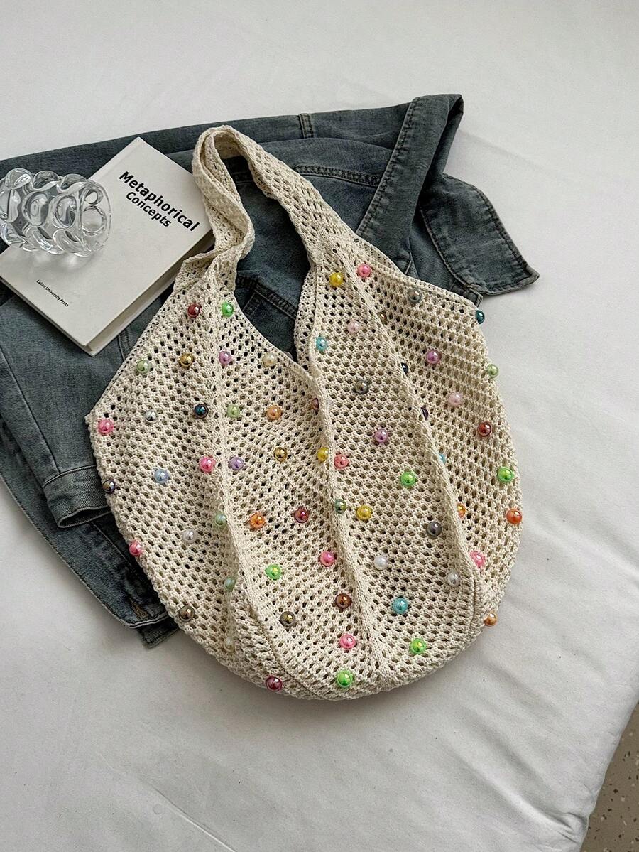 New Summer Beach Style Woven Shoulder Tote Bag, Large Capacity Shopping Bag For Vacation, Beach Necessities,Beach Essentials,Beach Stuff & Summer Essentials, Hottest Beach Bags, Straw Bag,Holiday