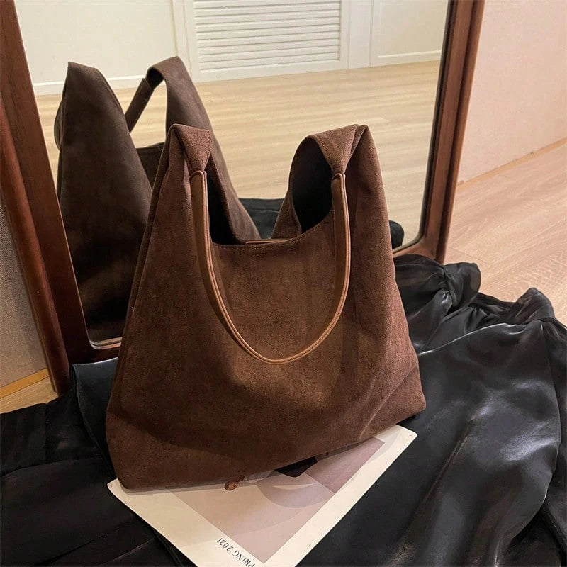 CHICVUE 2pcs Mother-Daughter Vintage Suede Tote Bag Set With Coin Purse, Large Capacity Casual Shoulder Handbag, Patchwork Color Satchel Tote Bag For Women, Newest Fashionable Suede Bag For Women, New