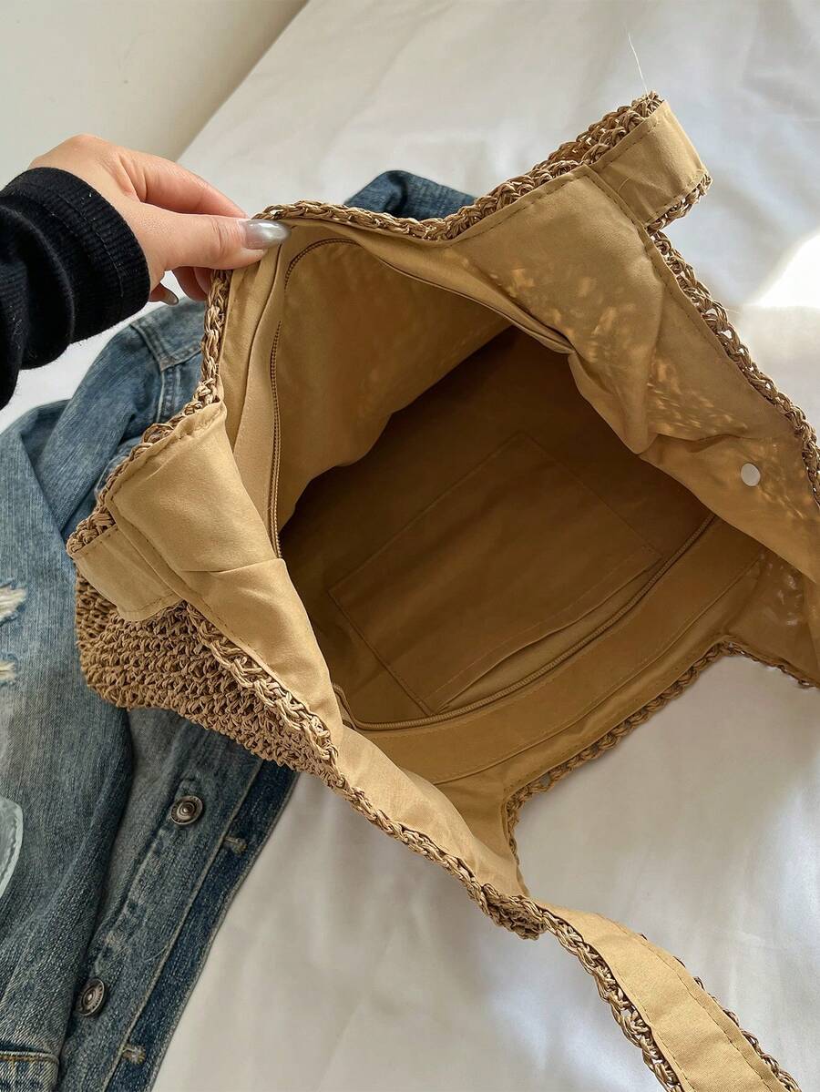 Fashionable Large Capacity Woven Tote Bag For Women, Straw Bag