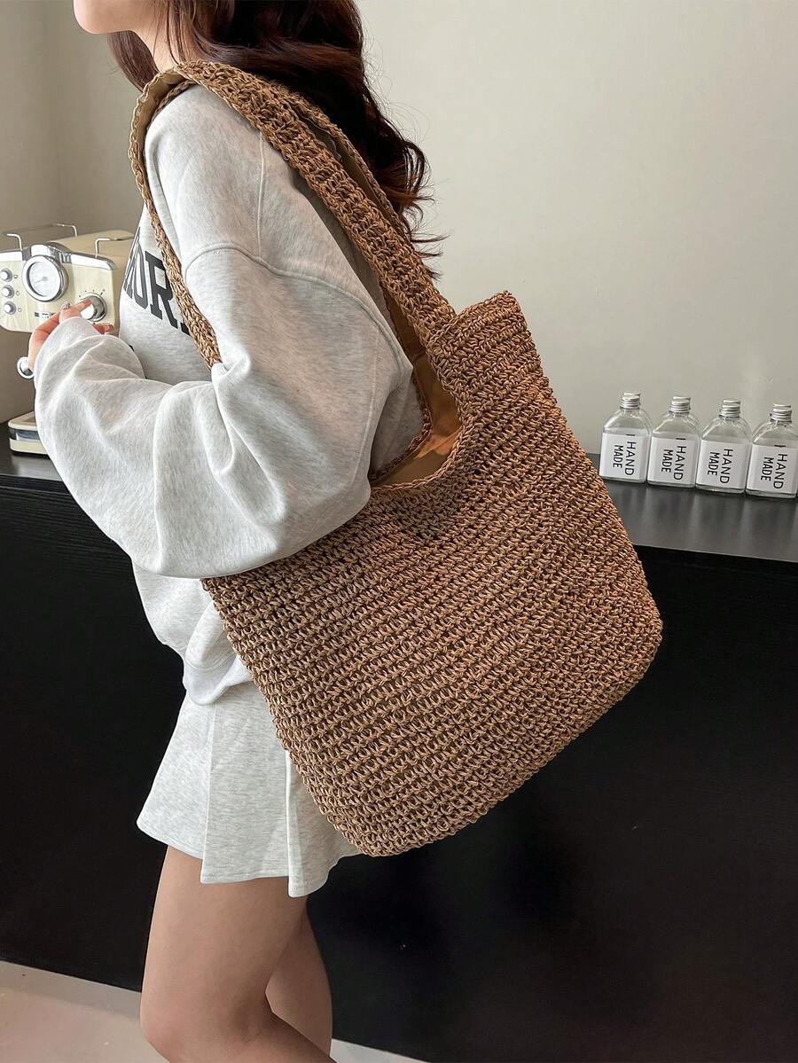 Fashionable Large Capacity Woven Tote Bag For Women, Straw Bag