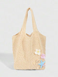 ROMWE Fairycore 1pc Tropical Shiny Hollow Out Knitted Tote Bag