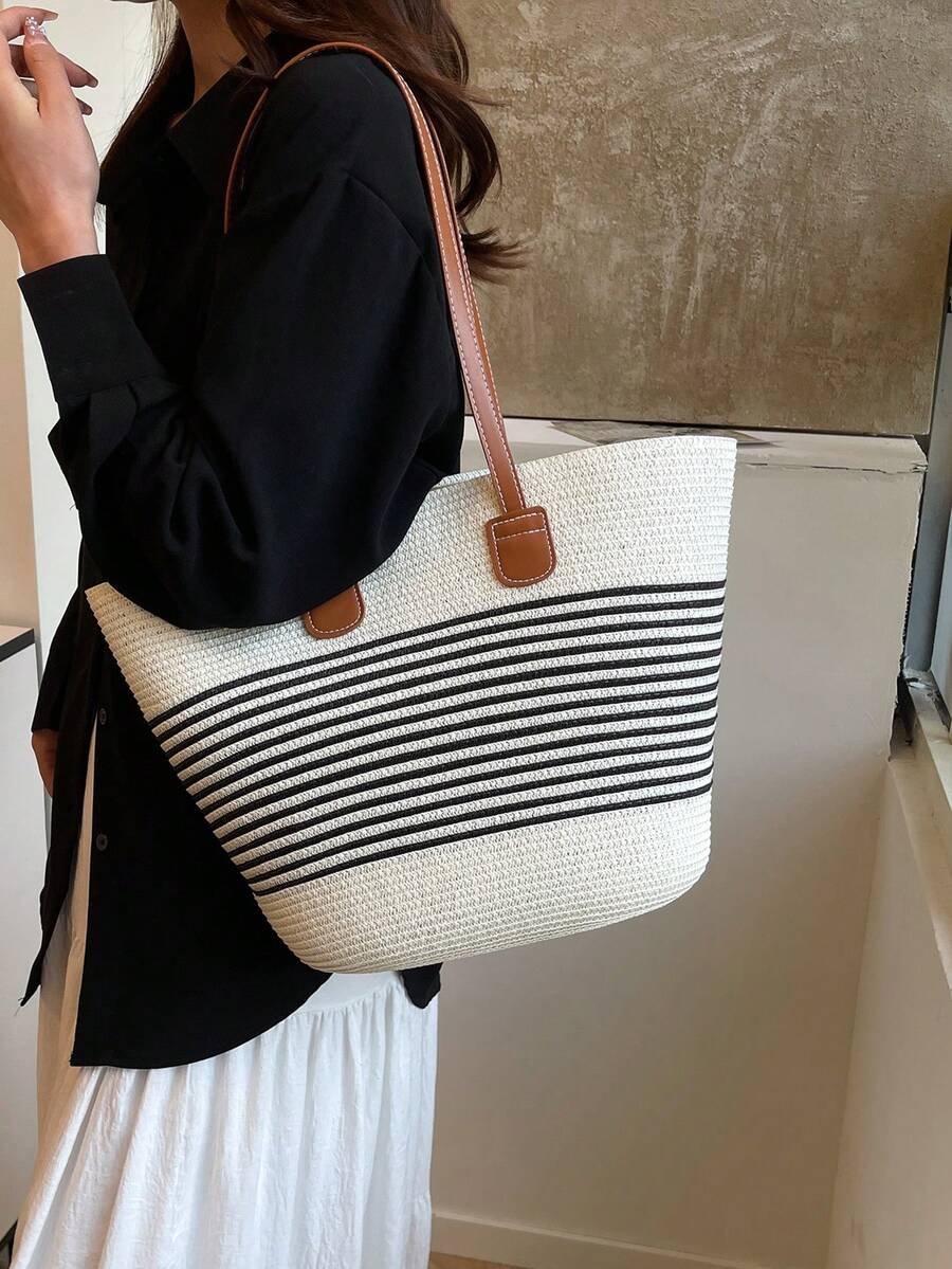 2026 New Large Capacity Straw Tote Bag, Fashion Versatile Commuter Shoulder Bag, Beach Vacation Travel Straw Woven Tote Bag, Beach Bags,Holiday
