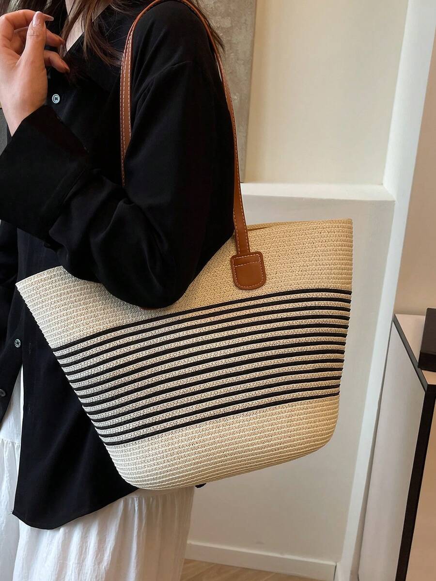 2026 New Large Capacity Straw Tote Bag, Fashion Versatile Commuter Shoulder Bag, Beach Vacation Travel Straw Woven Tote Bag, Beach Bags,Holiday