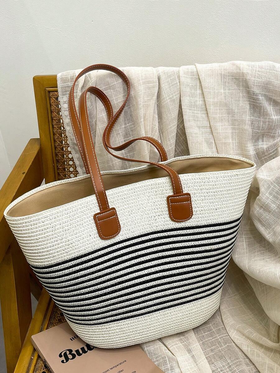 2026 New Large Capacity Straw Tote Bag, Fashion Versatile Commuter Shoulder Bag, Beach Vacation Travel Straw Woven Tote Bag, Beach Bags,Holiday