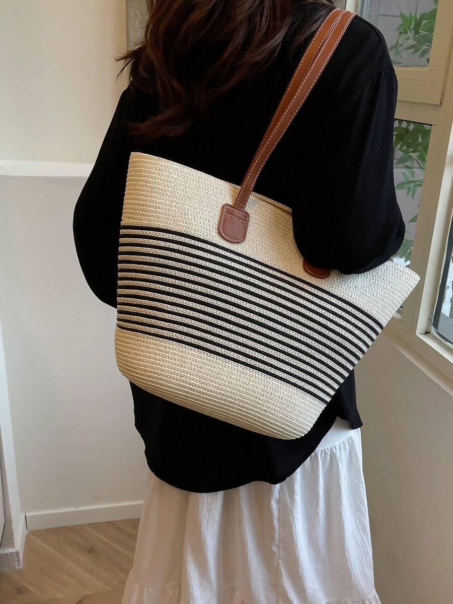 2026 New Large Capacity Straw Tote Bag, Fashion Versatile Commuter Shoulder Bag, Beach Vacation Travel Straw Woven Tote Bag, Beach Bags,Holiday