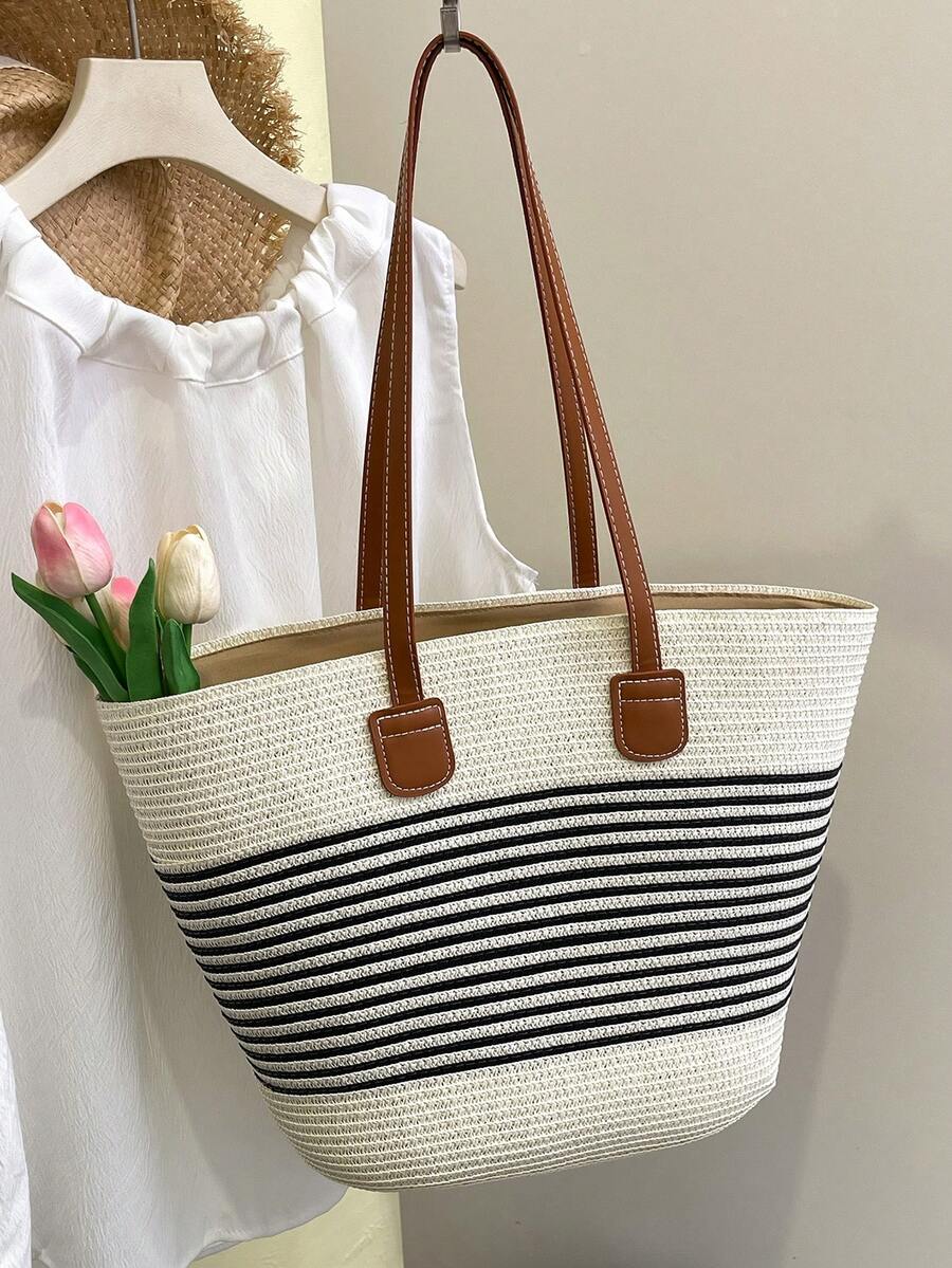 2026 New Large Capacity Straw Tote Bag, Fashion Versatile Commuter Shoulder Bag, Beach Vacation Travel Straw Woven Tote Bag, Beach Bags,Holiday