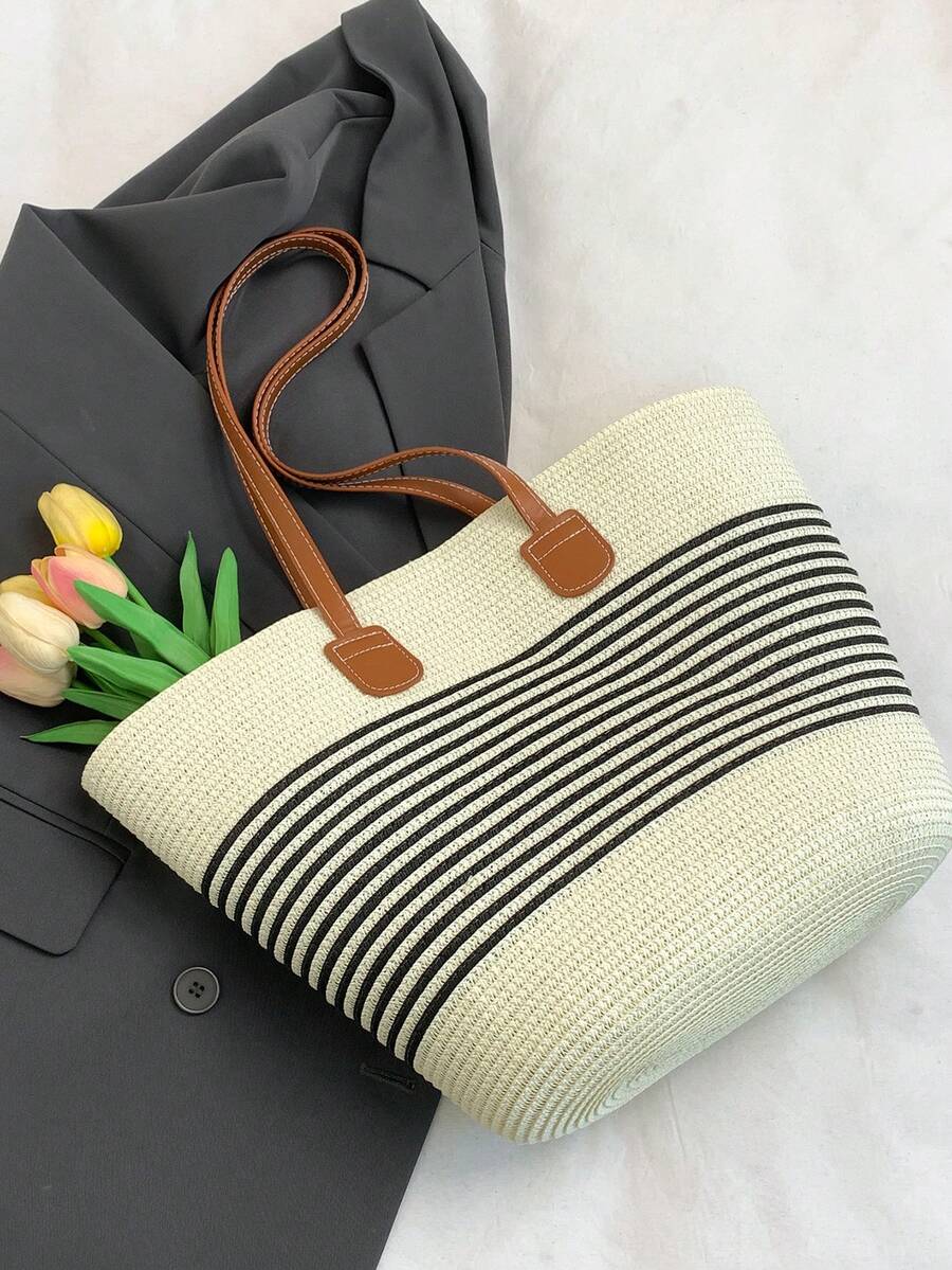 2026 New Large Capacity Straw Tote Bag, Fashion Versatile Commuter Shoulder Bag, Beach Vacation Travel Straw Woven Tote Bag, Beach Bags,Holiday