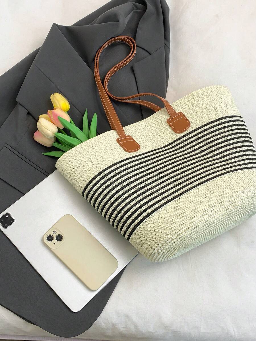 2026 New Large Capacity Straw Tote Bag, Fashion Versatile Commuter Shoulder Bag, Beach Vacation Travel Straw Woven Tote Bag, Beach Bags,Holiday