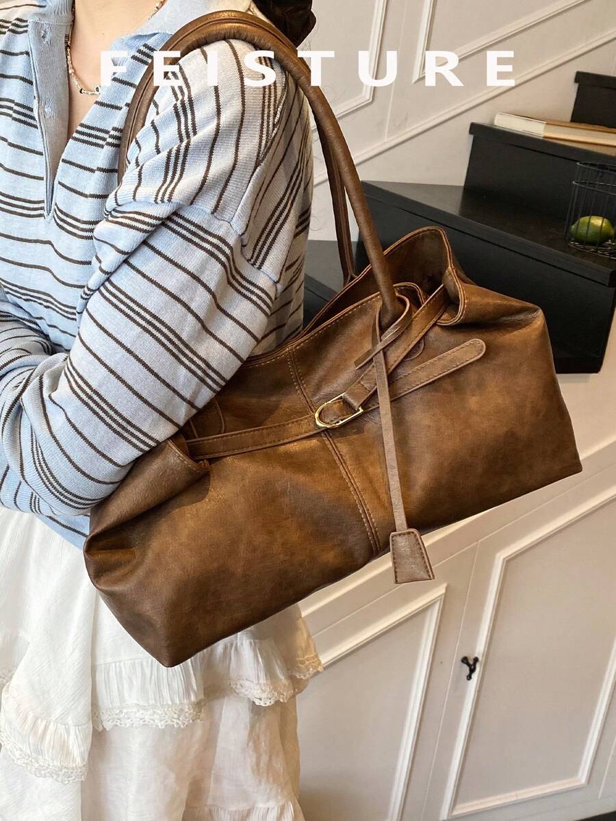 1pc Women's Large Capacity Shoulder Shopping Bag With Magnetic Closure, Suitable For Daily Outings, Dates, Commuting