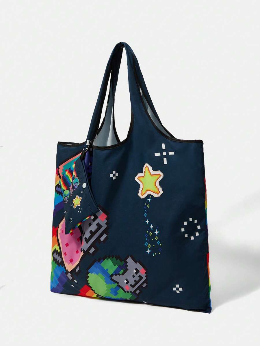 Nyan Cat X 1pc Foldable Cartoon Pentagram Printed Tote Bag For Women