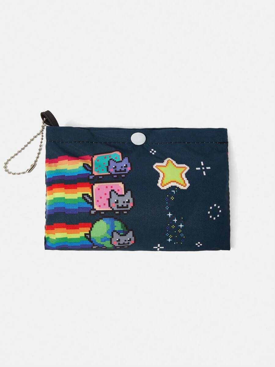Nyan Cat X 1pc Foldable Cartoon Pentagram Printed Tote Bag For Women