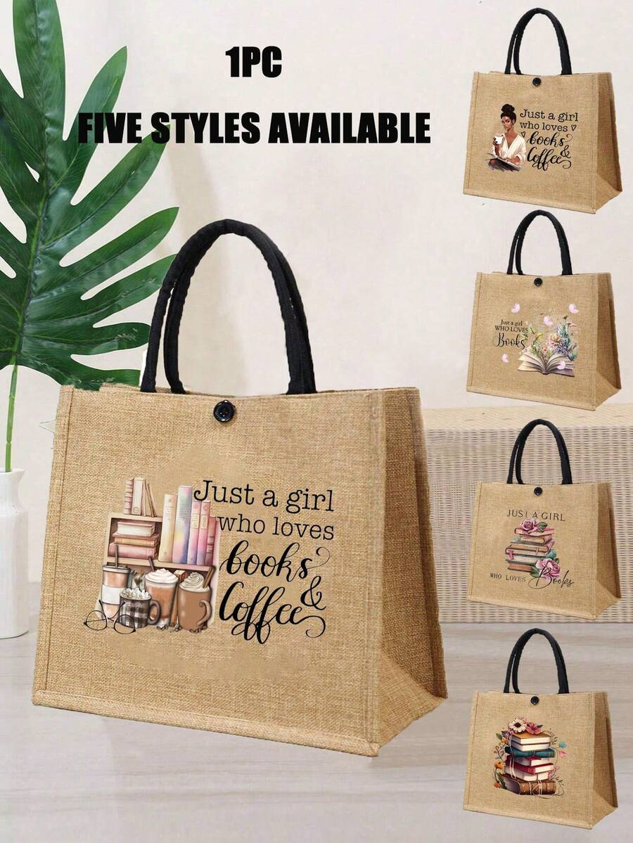 Just A Girl Who Loves Books Letter Linen Tote Bag, Funny Gift Letter Pattern Elements, Sister Gift, Christmas Storage Bag, Women'S Linen Large Capacity Tote Bag, Graduation Gift, Letter Print Fashion
