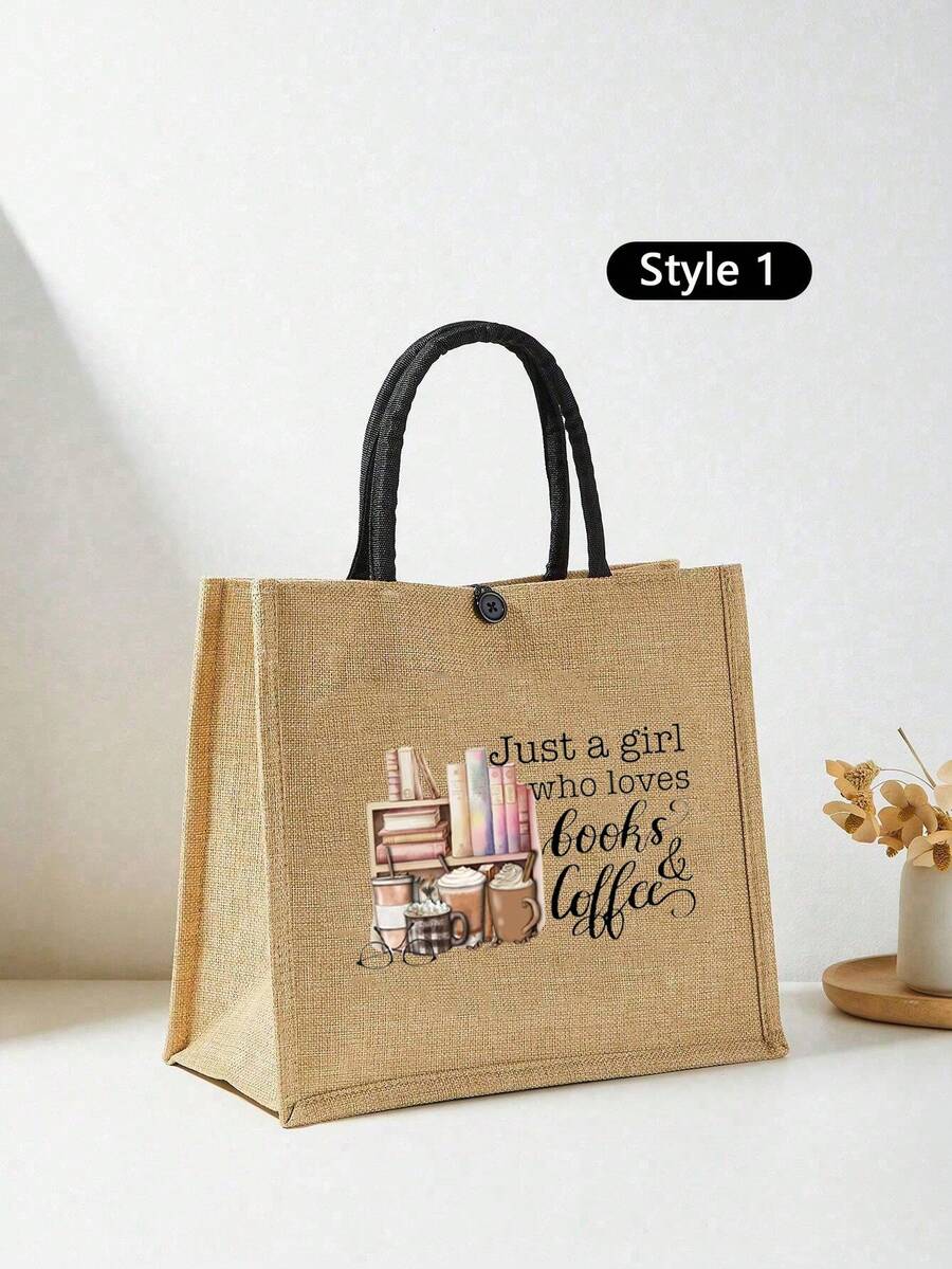 Just A Girl Who Loves Books Letter Linen Tote Bag, Funny Gift Letter Pattern Elements, Sister Gift, Christmas Storage Bag, Women'S Linen Large Capacity Tote Bag, Graduation Gift, Letter Print Fashion
