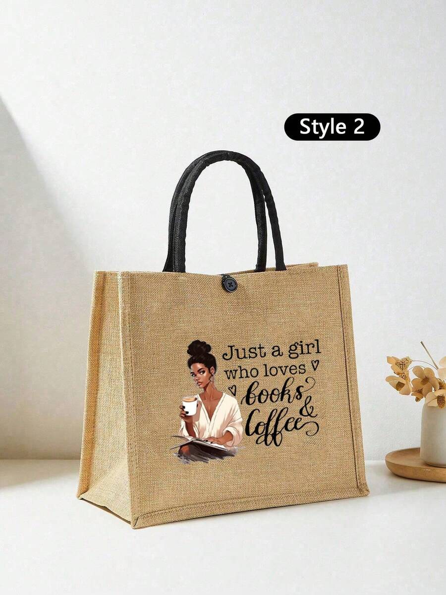 Just A Girl Who Loves Books Letter Linen Tote Bag, Funny Gift Letter Pattern Elements, Sister Gift, Christmas Storage Bag, Women'S Linen Large Capacity Tote Bag, Graduation Gift, Letter Print Fashion