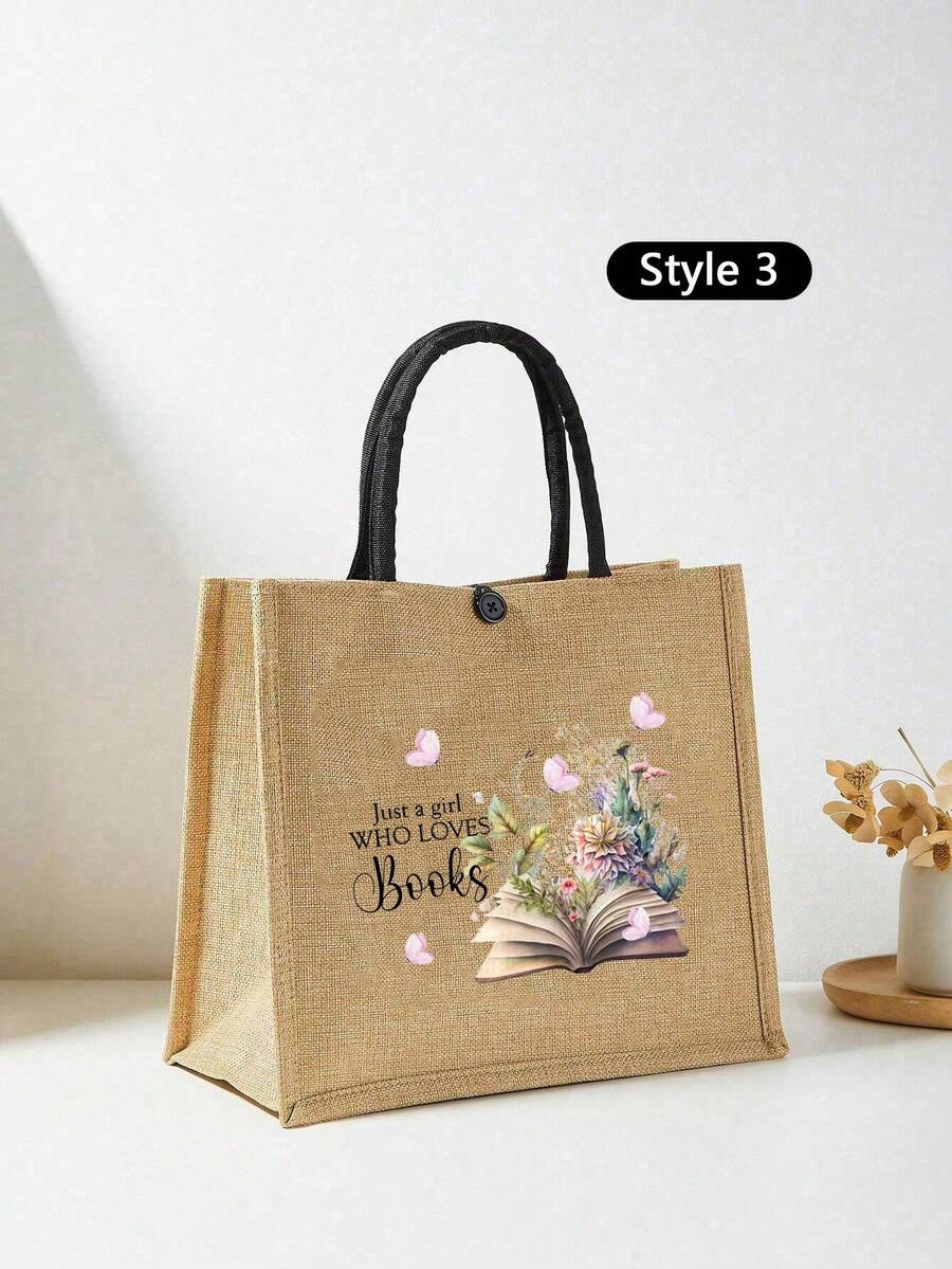 Just A Girl Who Loves Books Letter Linen Tote Bag, Funny Gift Letter Pattern Elements, Sister Gift, Christmas Storage Bag, Women'S Linen Large Capacity Tote Bag, Graduation Gift, Letter Print Fashion