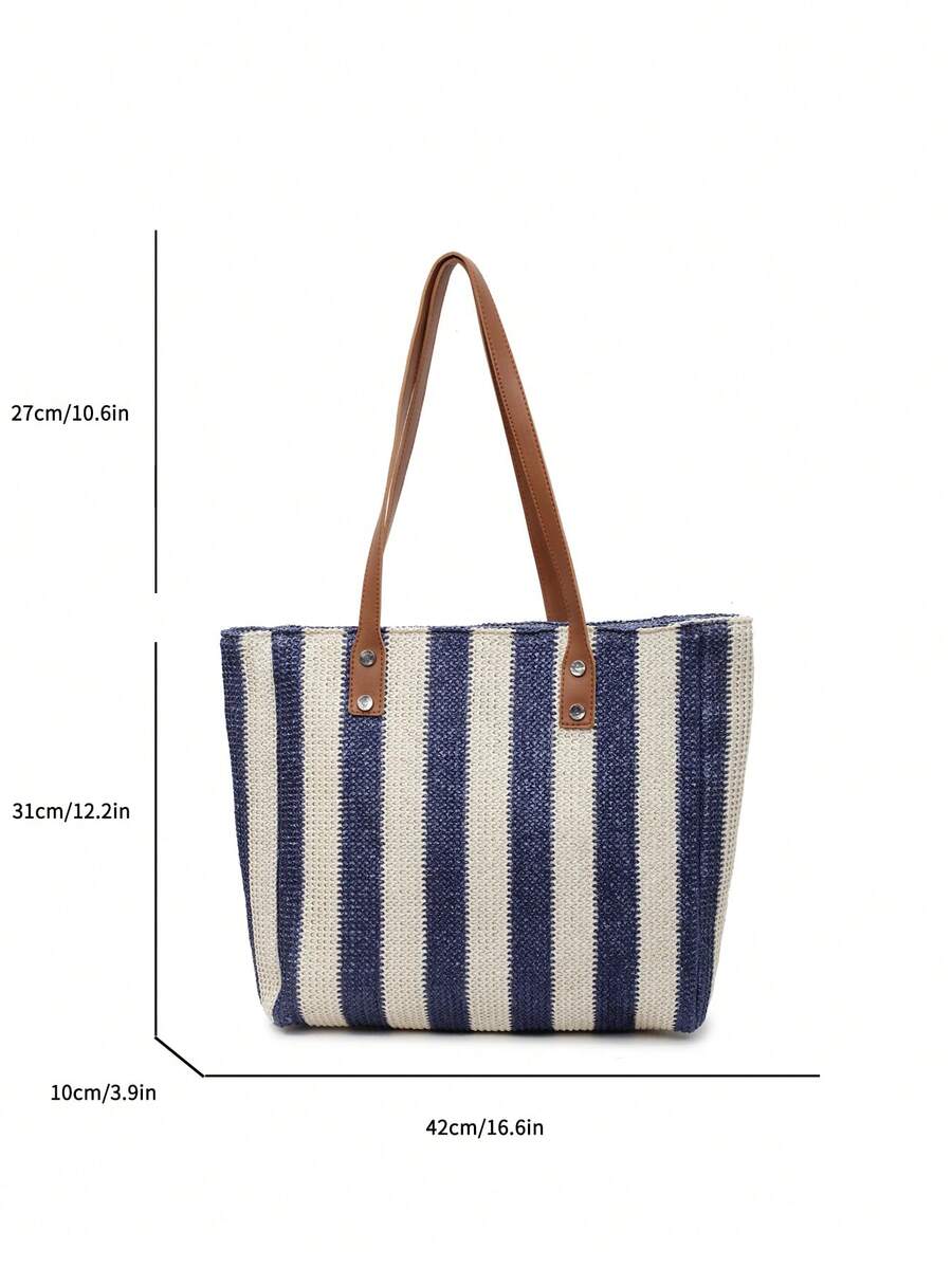 1pc Large Capacity Casual Rainbow Shoulder Tote Bag, Suitable For Outdoor Travel, Beach, With Big Pockets, New Style