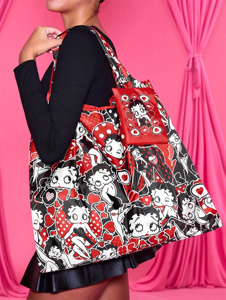 Betty Boop x 1 Pc Cartoon Character Print Foldable RPET Reusable Shopping Bag, Gifts, Lover,Gift Ideas,Party,Holiday,Valentine's Day