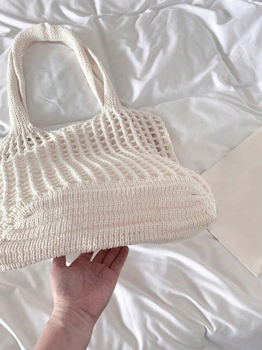 Yogodlns Lightweight Leisure Hollow Out Woven Shopping Crochet Bag For Women, Large Capacity Tote Bags For Travel, Multifunctional Kitchen Storage Mesh Bag