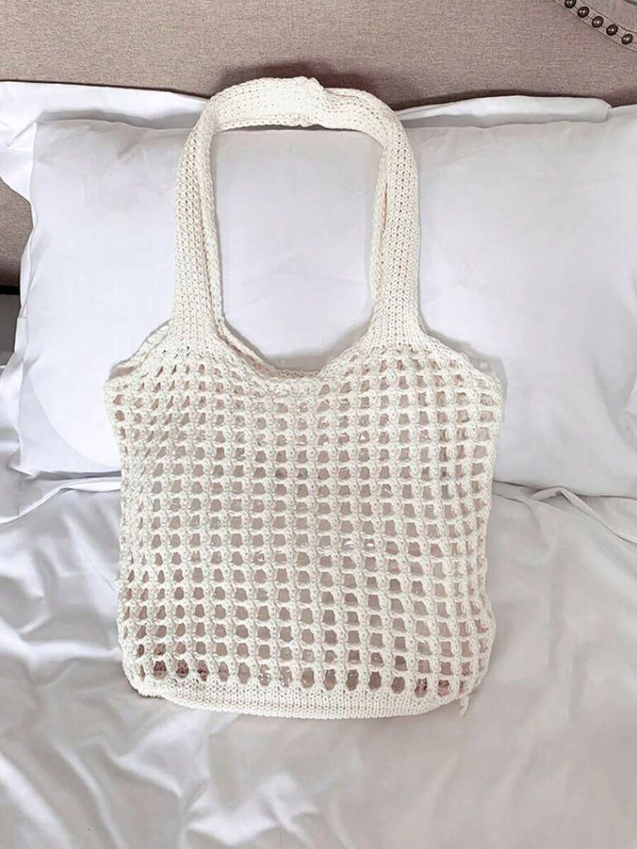 Yogodlns Lightweight Leisure Hollow Out Woven Shopping Crochet Bag For Women, Large Capacity Tote Bags For Travel, Multifunctional Kitchen Storage Mesh Bag