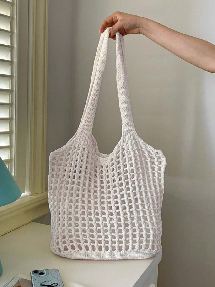 Yogodlns Lightweight Leisure Hollow Out Woven Shopping Crochet Bag For Women, Large Capacity Tote Bags For Travel, Multifunctional Kitchen Storage Mesh Bag