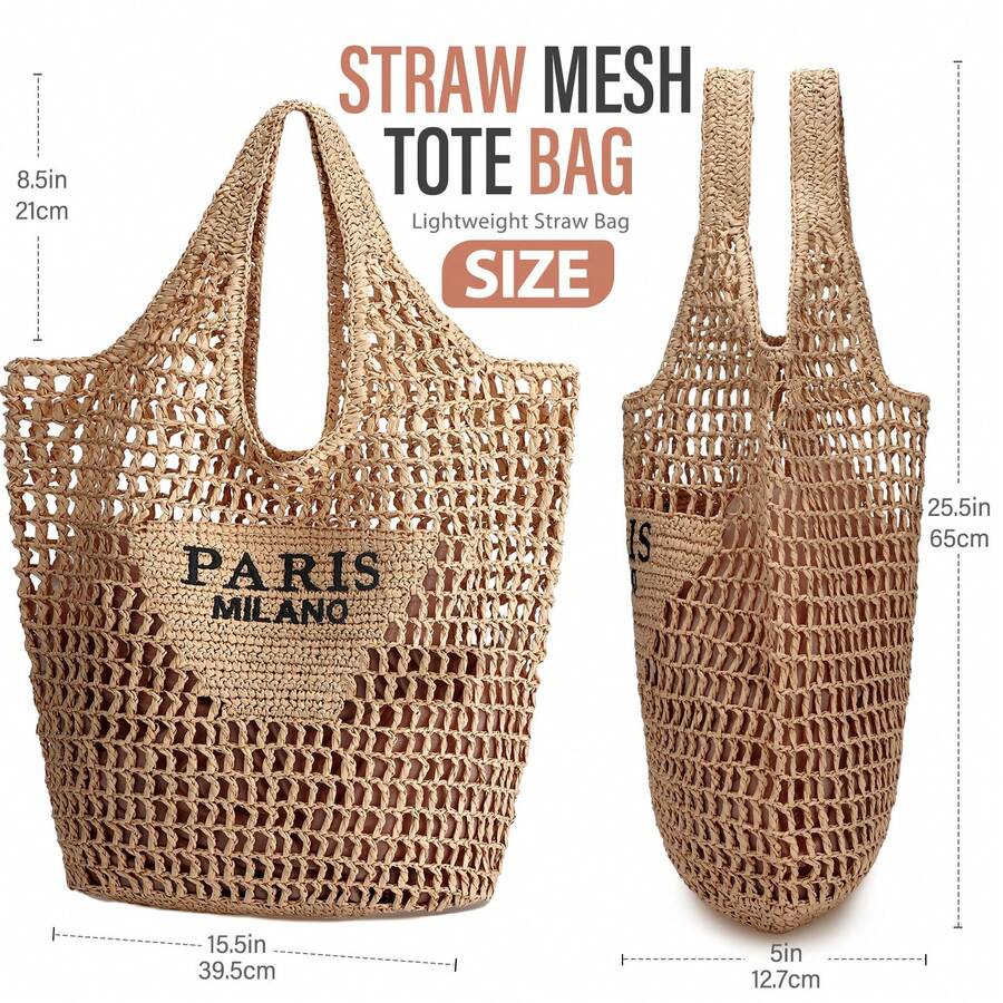 Hatisan Straw Beach Bag For Women Summer Woven Beach Tote Bag Shoulder Handbags Boho Bag