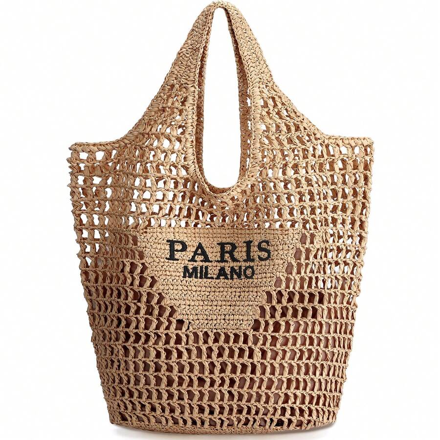Hatisan Straw Beach Bag For Women Summer Woven Beach Tote Bag Shoulder Handbags Boho Bag