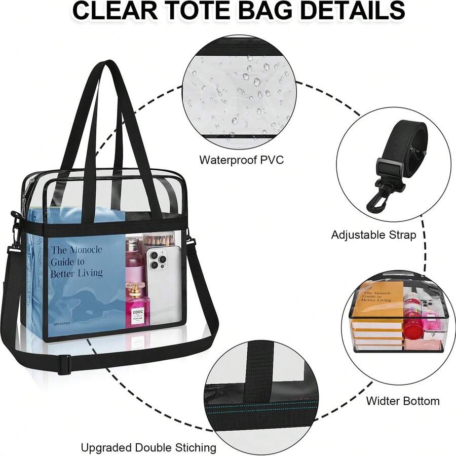 Clear Bags Stadium Approved Clear Tote Bag With Zipper Closure Crossbody Messenger Shoulder Bag With Adjustable Strap