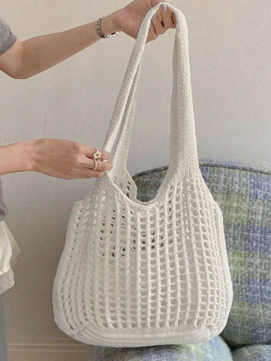 Yogodlns Lightweight Leisure Hollow Out Woven Shopping Crochet Bag For Women, Large Capacity Tote Bags For Travel, Multifunctional Kitchen Storage Mesh Bag