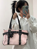 2024 New Student Handbag Women Large Capacity Shoulder Crossbody Bag Cute Motorcycle Bag Minimalist Design Commuter Tote