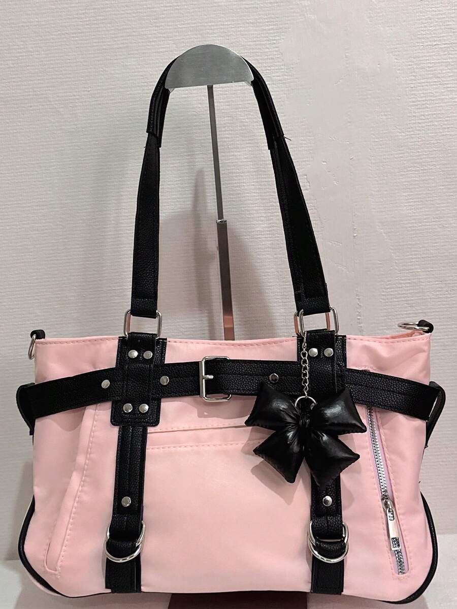 2024 New Student Handbag Women Large Capacity Shoulder Crossbody Bag Cute Motorcycle Bag Minimalist Design Commuter Tote