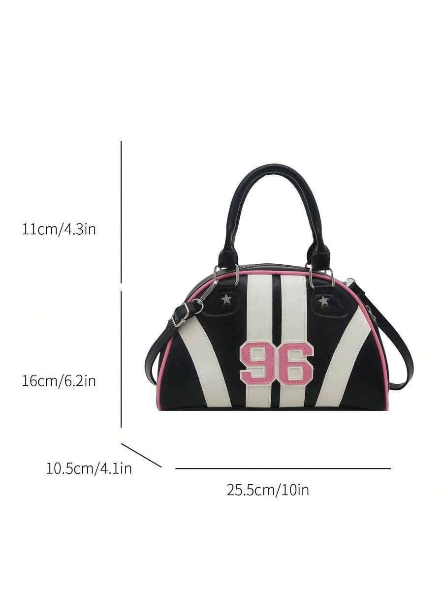Bowling Ball Tote Bag, Crescent Shape Bag With Metallic Star Rivets, Dumpling Textured Women Handbag, New Fashion Letter Contrast Stitching Shell Crossbody Bag, Women Small Daily Shoulder Messenger Ba