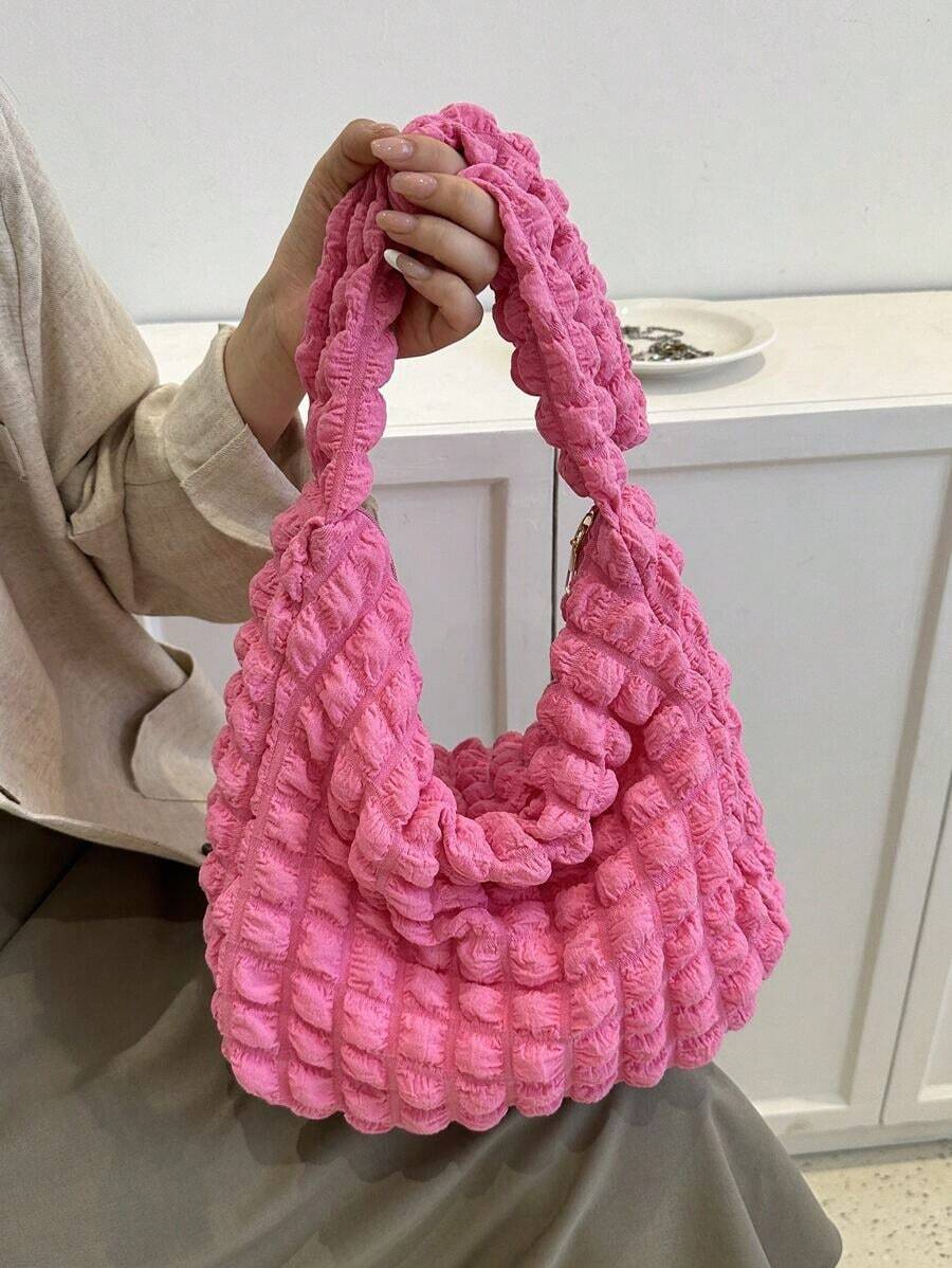 Women's Puffer Totes Fashion Quilted Shoulder Crossbody Bag Solid Color Rhombus Down Padded Handbag Dumpling Purse