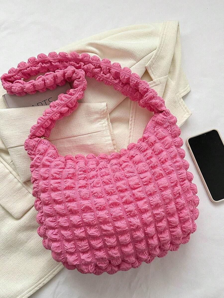 Women's Puffer Totes Fashion Quilted Shoulder Crossbody Bag Solid Color Rhombus Down Padded Handbag Dumpling Purse