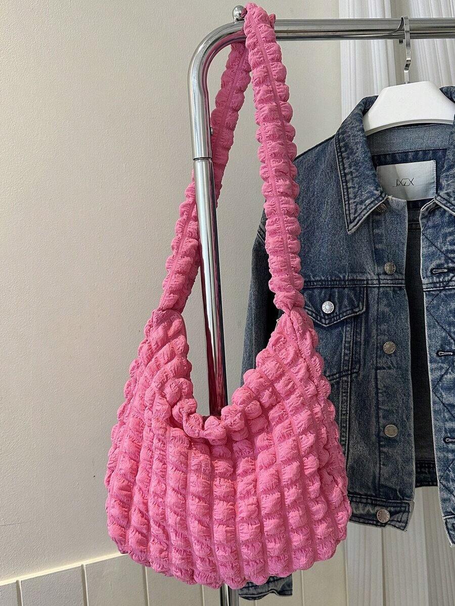 Women's Puffer Totes Fashion Quilted Shoulder Crossbody Bag Solid Color Rhombus Down Padded Handbag Dumpling Purse