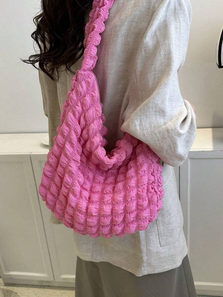 Women's Puffer Totes Fashion Quilted Shoulder Crossbody Bag Solid Color Rhombus Down Padded Handbag Dumpling Purse