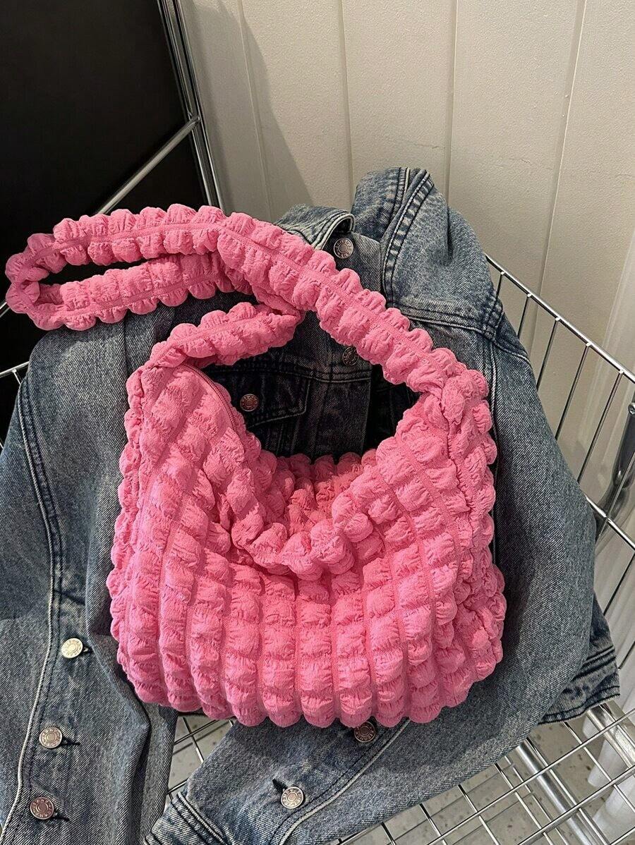 Women's Puffer Totes Fashion Quilted Shoulder Crossbody Bag Solid Color Rhombus Down Padded Handbag Dumpling Purse