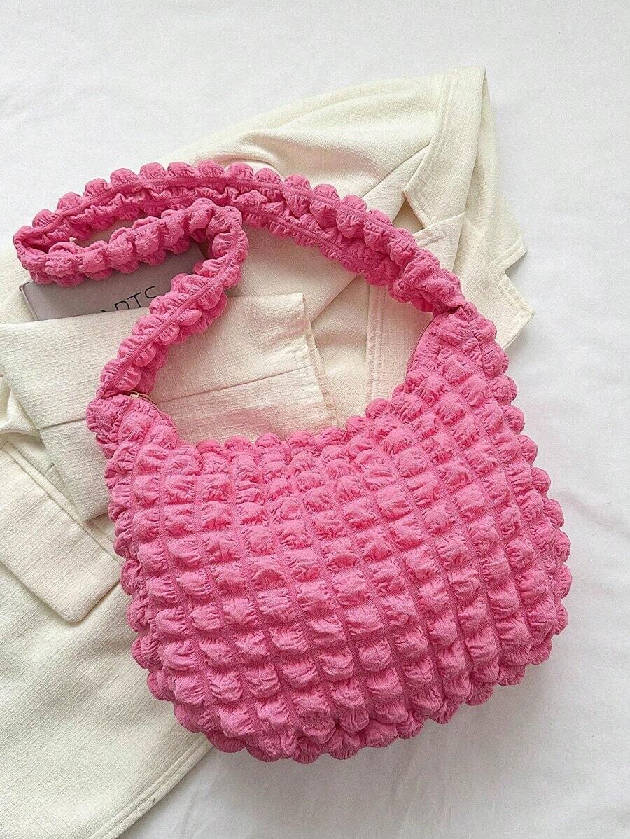 Women's Puffer Totes Fashion Quilted Shoulder Crossbody Bag Solid Color Rhombus Down Padded Handbag Dumpling Purse