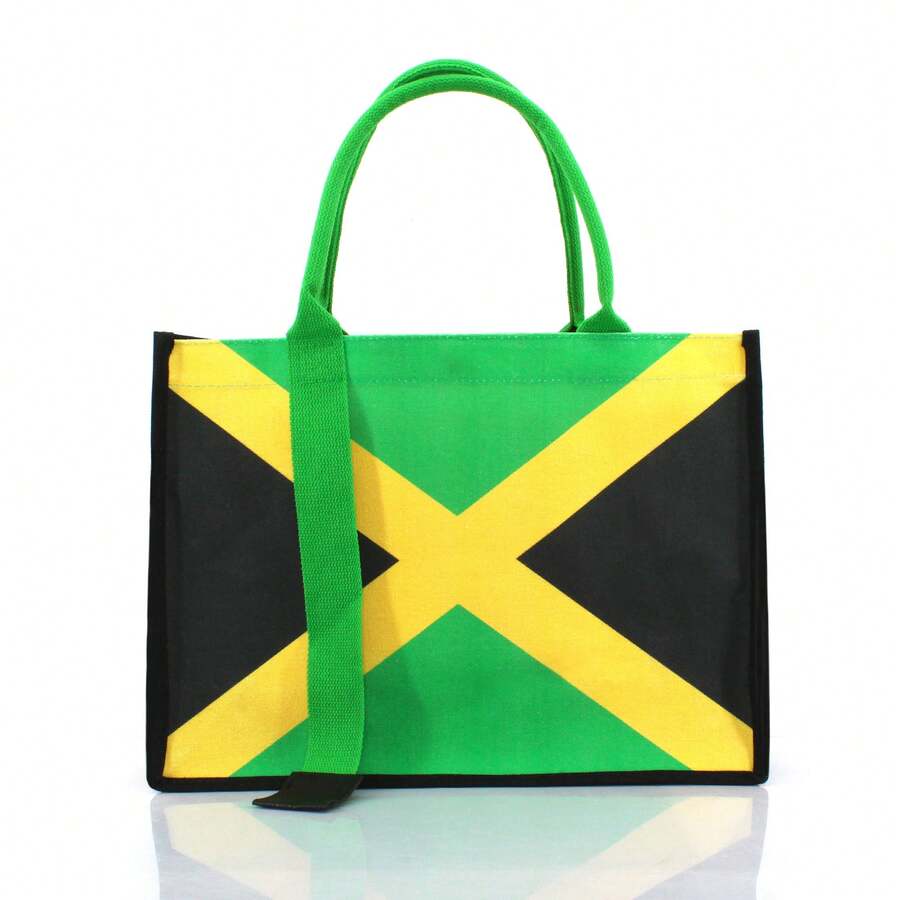 Women's Canvas Tote Bag Ribbon Beach Bag Jamaican Reggae Party Bag