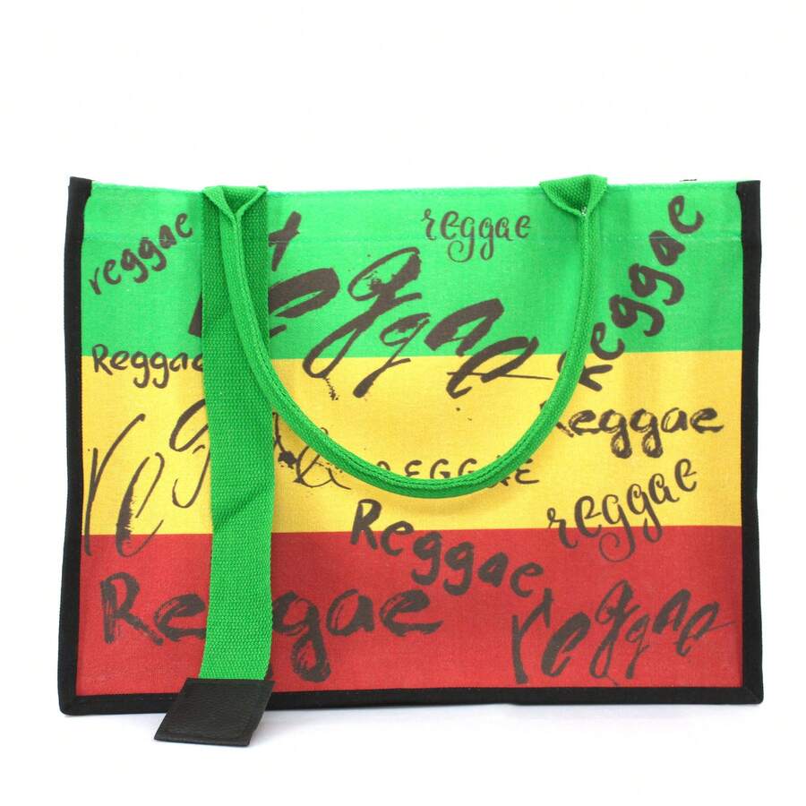 Women's Canvas Tote Bag Ribbon Beach Bag Jamaican Reggae Party Bag