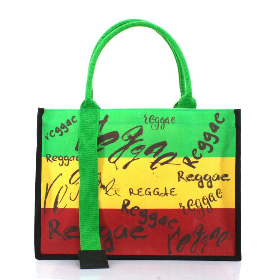 Women's Canvas Tote Bag Ribbon Beach Bag Jamaican Reggae Party Bag