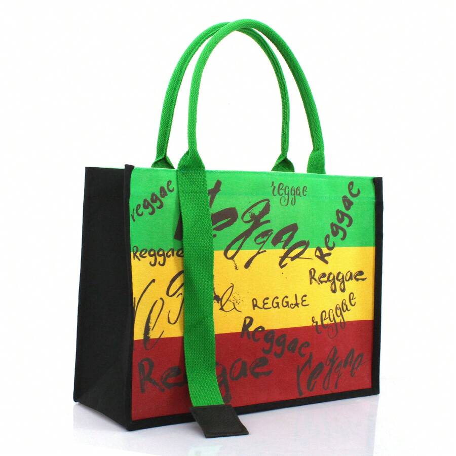 Women's Canvas Tote Bag Ribbon Beach Bag Jamaican Reggae Party Bag