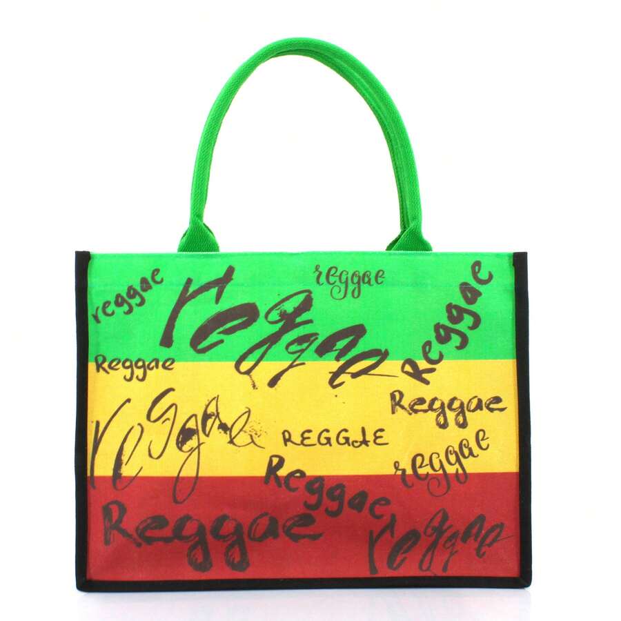 Women's Canvas Tote Bag Ribbon Beach Bag Jamaican Reggae Party Bag
