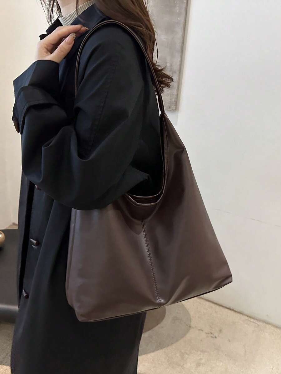 2026 Fashionable Solid Color Commuter Tote Bag, Minimalist Niche Design Underarm Bag, Stylish Large Capacity Shoulder Bag