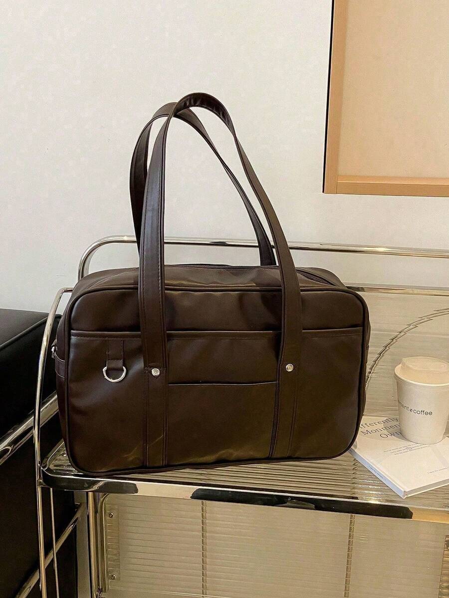 Minimalist Fashion OL Tote Bag, Women's PU Leather Handbag, Solid Color Large Capacity Shoulder Bag, Suitable For Work